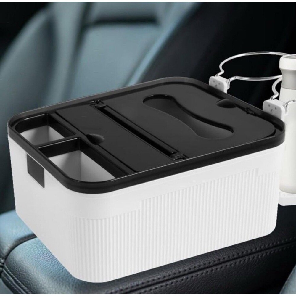 Car Armrest Storage Box with 2 Folding Cup Tissue Holders Multifunctional NEW